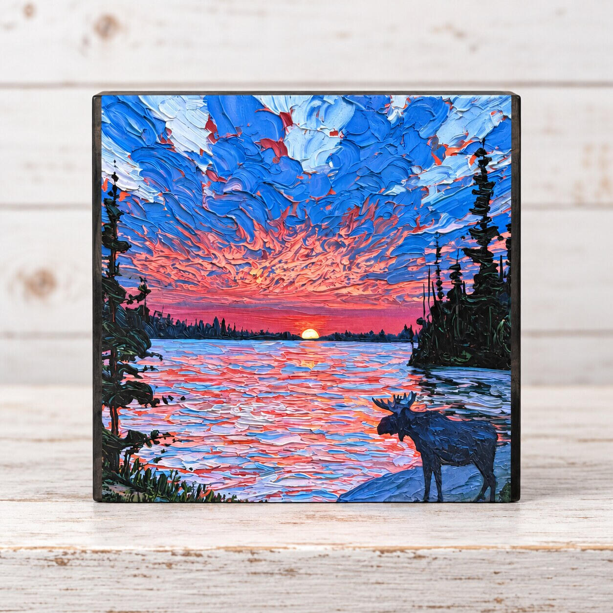 Minnesota Moose Sunset-UV Printed Wood Canvas 6x6